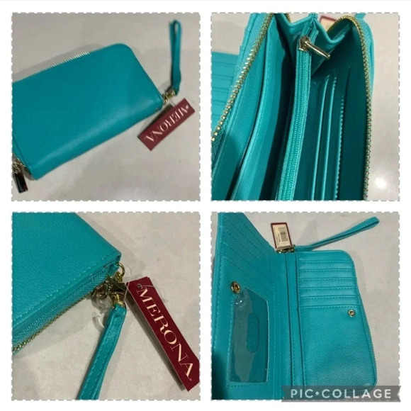 MERONA NEW NWT WALLET BLUE WOMENS SUMMER WRISTLET CASUAL SIZE 7” x 4 “ H x 1” W - Picture 2 of 6